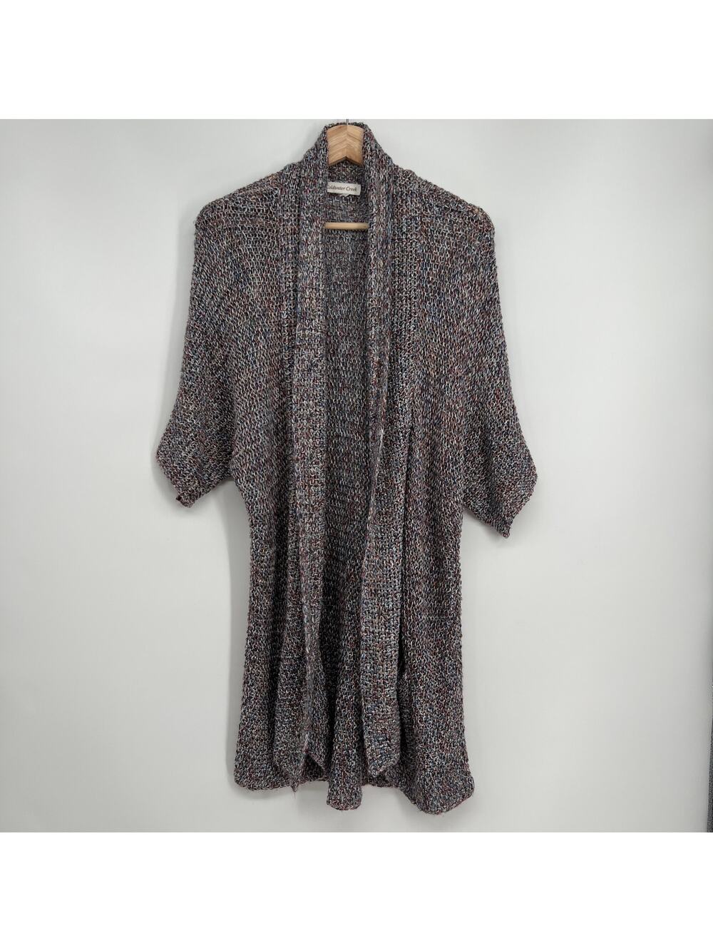 Coldwater Creek Linen Blend Cardigan Sweater Large Open Knit Short Sleeve Chunky